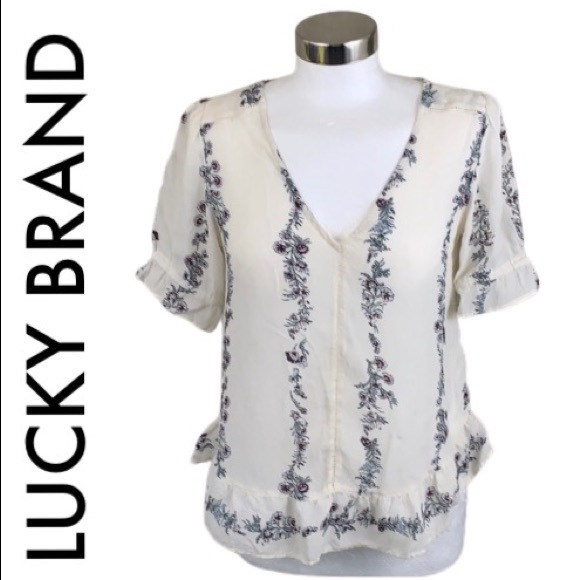 Lucky Brand Tops - LUCKY BRAND WHITE PURPLE FLORAL TOP SIZE SMALL